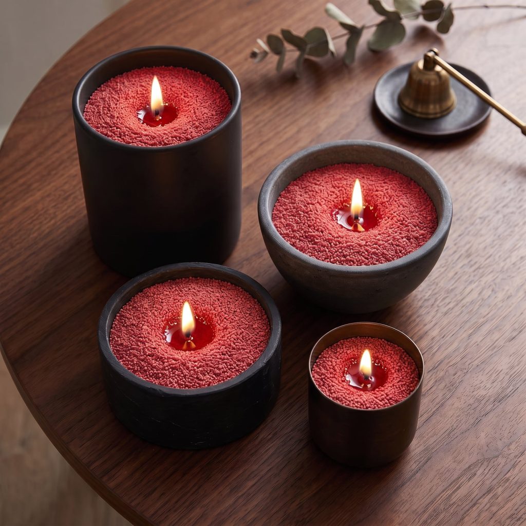 Vela de arena roja con aroma a guayaba