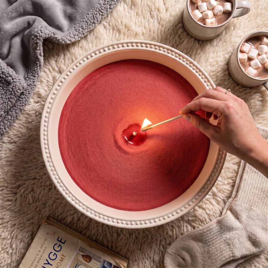 Vela de arena roja con aroma a guayaba
