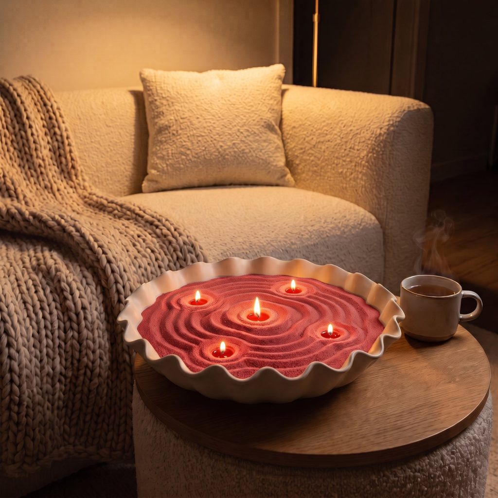 Vela de arena roja con aroma a guayaba