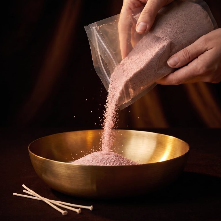 Vela de arena rosa palo con aroma a guayaba