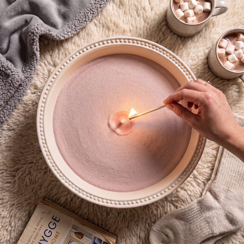 Vela de arena rosa palo con aroma a manzana y canela