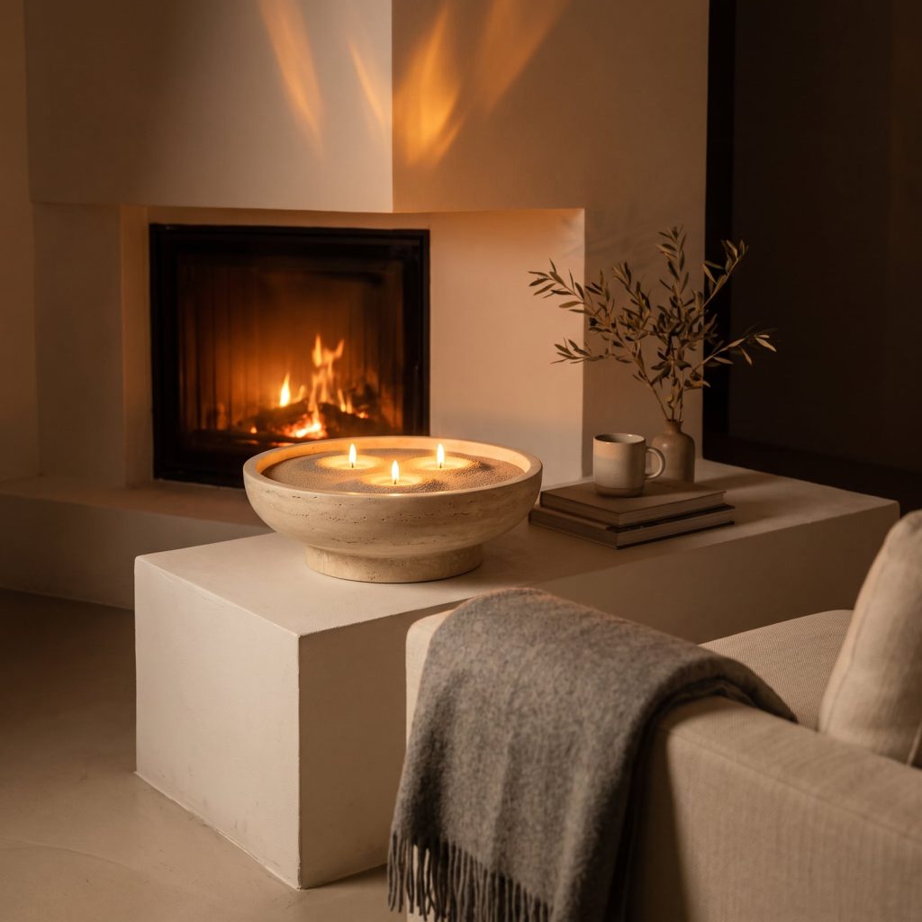 Vela de arena beige con aroma a guayaba