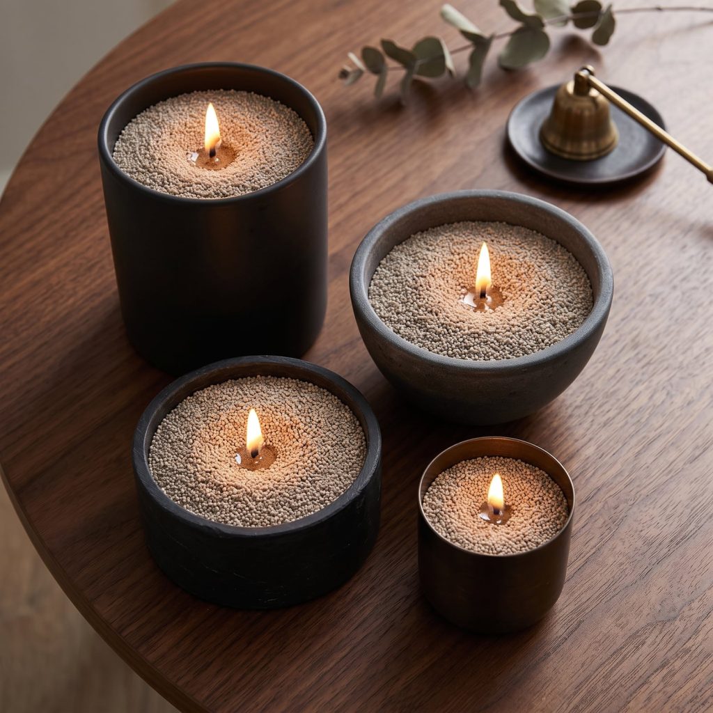 Vela de arena beige con aroma a guayaba