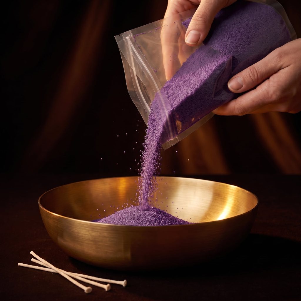 Vela de arena morado oscuro con aroma a guayaba