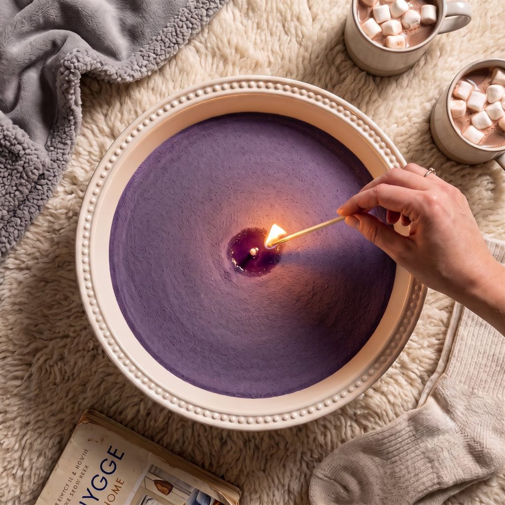 Vela de arena morado oscuro con aroma a guayaba