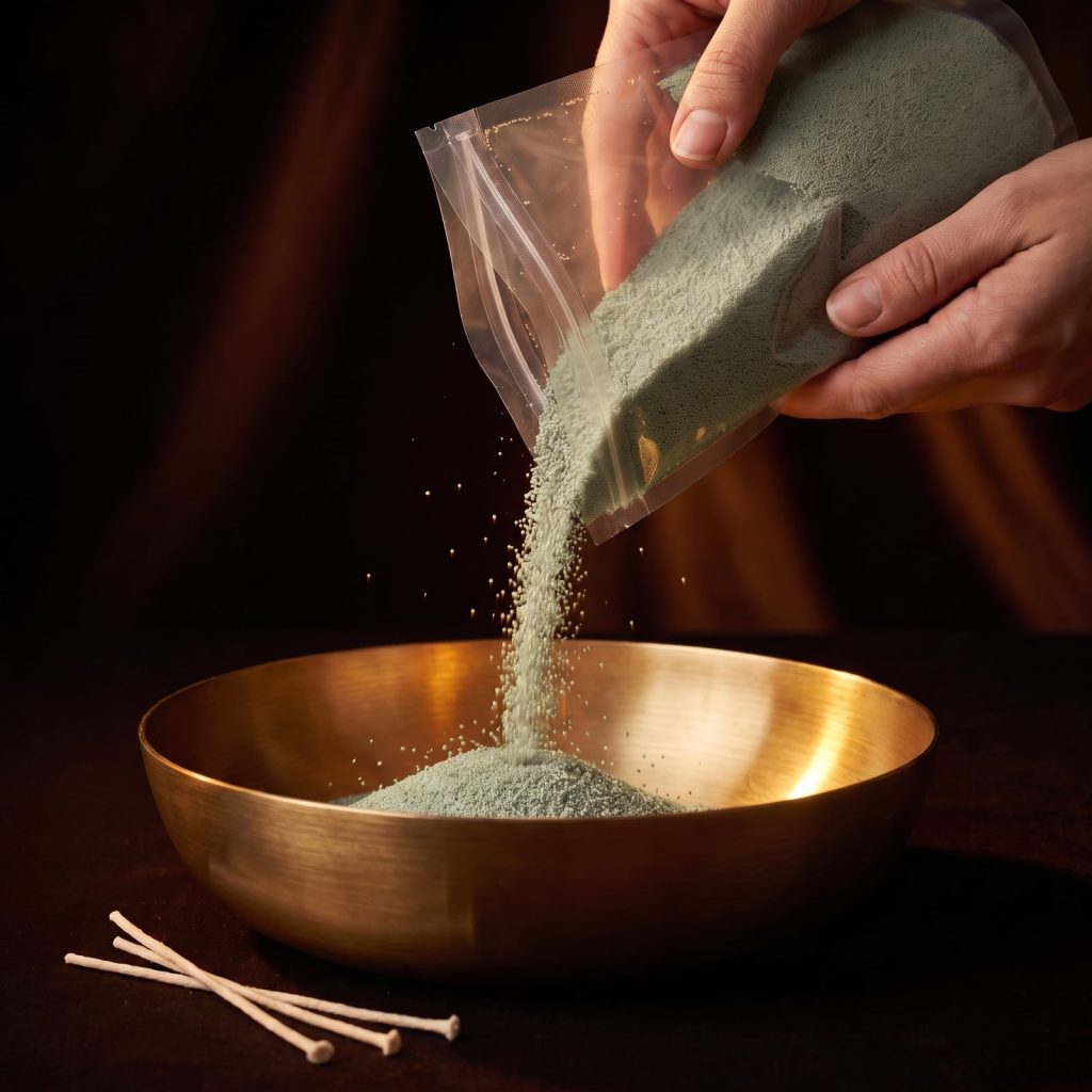 Vela de arena verde salvia con aroma a manzana y canela